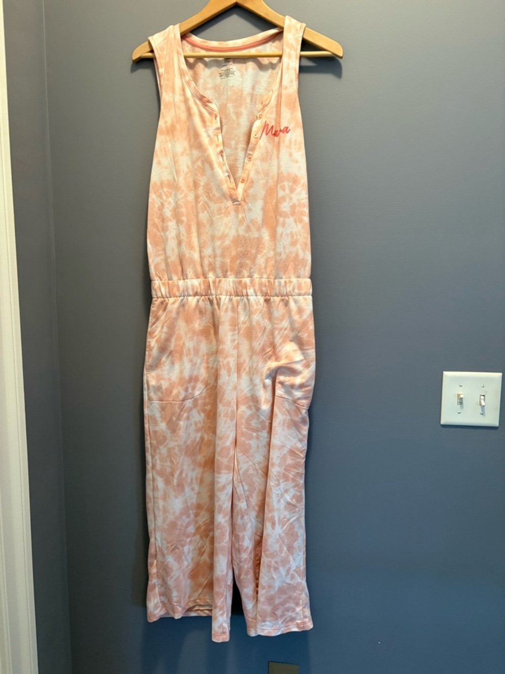 Women's Peach Tie-Dye Sleeveless Pajama Jumpsuit Mommy & Me - Picture 1 of 7